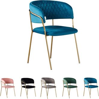 Life Interiors Life Interiors - Silla De Comedor Individual Atarah Lux De Terciopelo Con Patas De Metal - Silla De Comedor - Silla Tapizada - Silla De Comedor Modern
