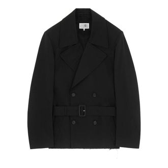 Maison Margiela Double-Breasted Coats, male, Black, Size: XL Cotton Gabardine Jacket