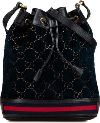 Gucci 2000-2015 GG Velvet Web bucket bag - women - Calf Leather/Velvet/Leather - One Size - Black