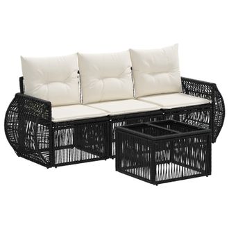 vidaXL Conjunto De Sof&aacute;s De Jard&iacute;n 4 Pcs Negro Y Blanco Crema Vidaxl