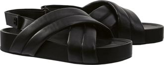 H&ouml;gl Zwarte Casual Open Platte Sandalen - Dames - Sandalen - Zwart - 40 EU - Leer - Schoenen
