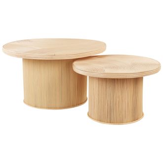 Beliani Conjunto De 2 Mesas De Centro De Rat&aacute;n Estilo Boho Con Tablero Natural Ilios