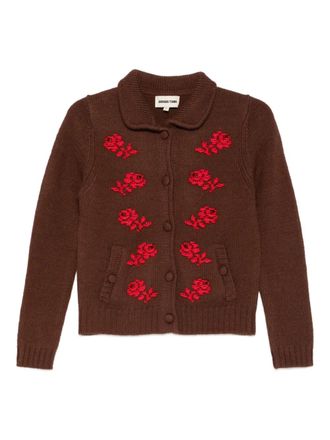 Shushu/Tong floral-embroidered cardigan - women - Wool - 8 - Brown