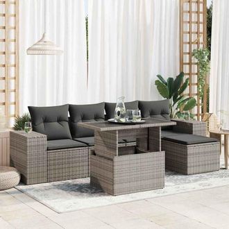vidaXL Vidaxl - Set De Muebles De Jard&iacute;n 6 Pzas Y Cojines Rat&aacute;n Sint&eacute;tico Gris