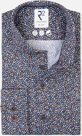 R2 Mens R2 Long Sleeved Cut Away Collar Pattered Shirt Multip-Coloured - Size: 44/46