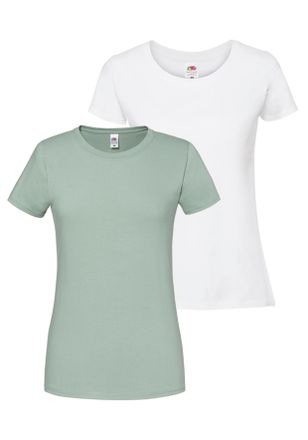 Fruit Of The Loom Rundhalsshirt FRUIT OF THE LOOM Lady Fit Premium, Damen, Gr. XXL (44), weiss (wei&szlig;, sage), Single Jersey, Obermaterial: 100% Baumwolle, unifarben, Bas