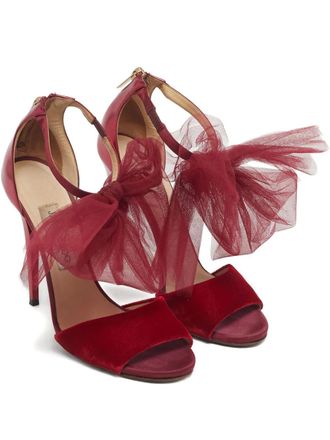 Jimmy Choo London round-toe velvet sandals - Red