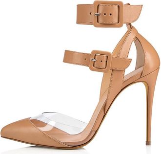 Generic Womens Ankle Strap Buckle High Heel Sandals, Fashion Stiletto Heel Closed Pointed Toe Sexy Dress Sandles Transparent PVC Formal Party Evening Office S