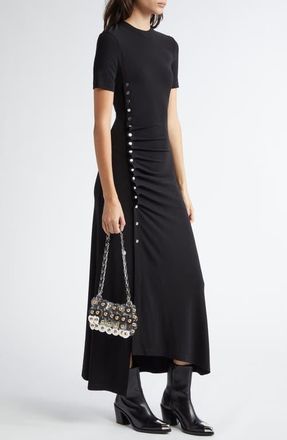 Paco Rabanne Drapé Pression Short Sleeve Maxi Dress in Black at Nordstrom, Size 10 Us
