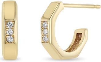 Zo&euml; Chicco Diamond Octagon Hoop Earrings in 14K Yellow Gold at Nordstrom