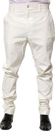 Dolce & Gabbana Mens Vinyl Trousers Slim Fit - Ivory Nylon - Size EU 52 (Mens)