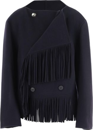 Carven Navy Blue Fringed Double-Breasted Wool-Cashmere Jacket