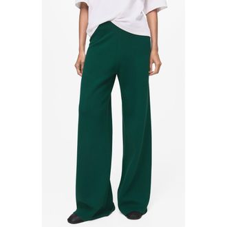 Mango Side Stripe Pull-On Straight Leg Knit Pants in Dark Green at Nordstrom Rack, Size X-Small