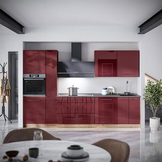 Vicco Mueble De Cocina Fame-line, Rojo Burdeos Alto Brillo/roble Dorado, 310 Cm, Et Antracita, Vicco