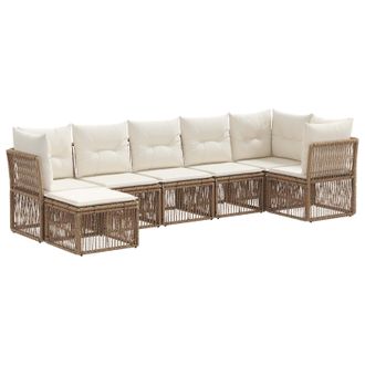 vidaXL Conjunto De Sof&aacute;s De Jard&iacute;n 7 Pcs Beige Rat&aacute;n Sint&eacute;tico Vidaxl