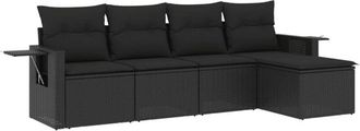 vidaXL Set De Muebles De Jard&iacute;n 5 Pzas Y Cojines Rat&aacute;n Sint&eacute;tico Negro Vidaxl