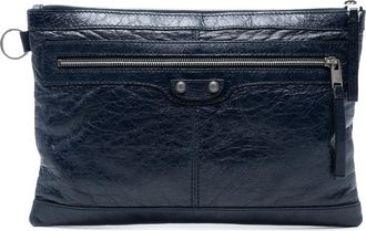 Balenciaga Pre-owned Womens Lambskin Motocross Classic Clip M Clutch - Dark Blue Leather - One Size