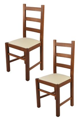 Tommychairs Tommychairs 2 Sillas Rustica En Haya Color Nuez Claro Y Asiento En Polipiel Marfil