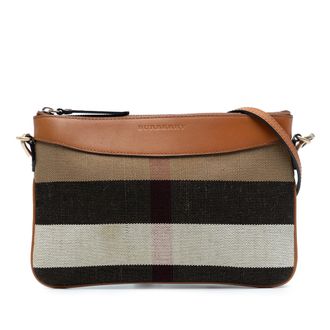 Burberry Tweedehands Mega Check Canvas Peyton Schoudertas