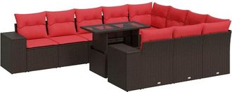 vidaXL 8 Piece Garden Sofa Set with Cushions Brown Poly Rattan Acacia Vidaxl