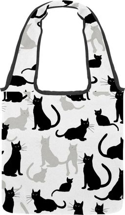 Generic Cats on a White Background Reversible Canvas Shoulder Tote - Double-Sided Print, 12oz Cotton, 27cm Drop, Fold-Flat Bag for Travel, Shopping, Street Ou