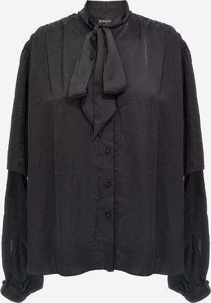 Balenciaga Womens Shirt With Bow Black Polyester