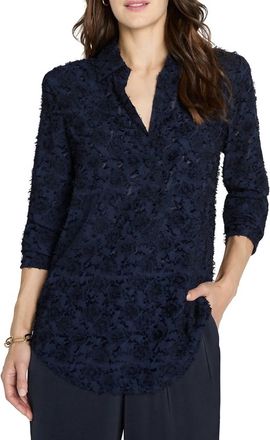 Nic+Zoe Clipped Jacquard Top In Dk Indigo