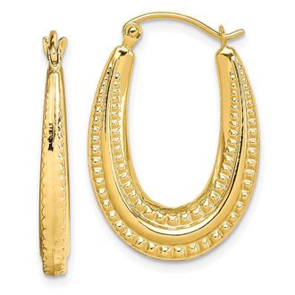 Diamond2Deal 10K Yellow Gold Textured Oval Shape Hollow Hoop Earrings