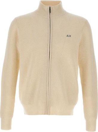 Sun 68 zip ribbed cardigan - White