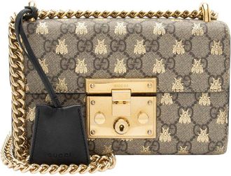 Gucci Beige Gg Supreme Canvas Bee Padlock Small Shoulder Bag (Authentic Pre-Loved)