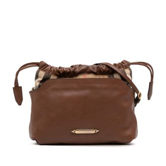 Burberry Tweedehands House Check Canvas en Kalfsleer Little Crush Schoudertas
