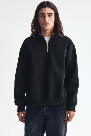 H&M Loose Fit Half-zip Sweatshirt in Black at Nordstrom, Size Xx-Large