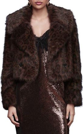 Avec Les Filles Stripe Faux Fur Crop Jacket in Cafe Leopard at Nordstrom, Size Medium