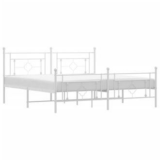 Berkfield Home Metal Bed Frame without Mattress with Footboard White 183x213cm | Size: 183x213 cm