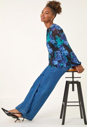 Roman Floral Mesh Top