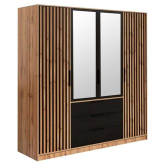 Vente-Unique Vente-unique - Armadio 4 ante e 3 cassetti Con specchio L196 cm Naturale e Nero - lirmada