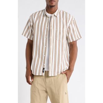 Vans Lawson Stripe Short Sleeve Cotton & Linen Button-Up Shirt in White-Potting Soil at Nordstrom, Size Xx-Large