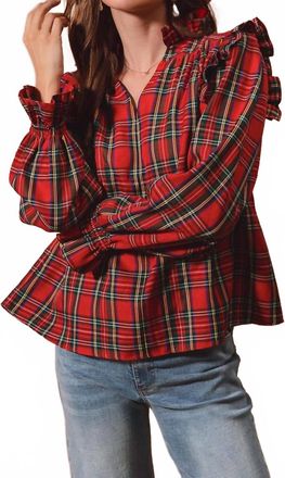 So Me Checkered Plaid Blouse In Red Multi