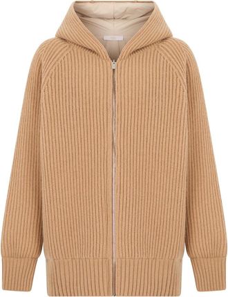 Fedeli Cardigan met capuchon en rits - Dames - Cashmere truien - Beige - M - Kasjmier - Truien & Vesten
