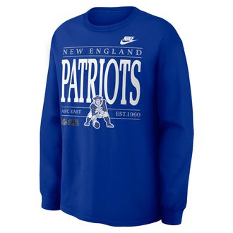 Nike New England Patriots Rewind Max90 Nike Mens NFL Long-Sleeve T-Shirt in Blue | 04T94DA8KV-SD5