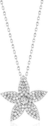 Suzy Levian Cubic Zirconia Flower Pendant Necklace in White at Nordstrom Rack