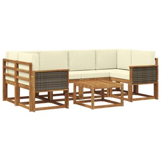 vidaXL Conjunto De Sof&aacute;s De Exterior Con Coj&iacute;n 5 Pcs Natural Y Crema Vidaxl