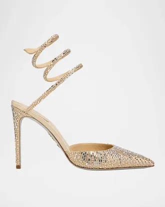 Rene Caovilla 105mm Embellished Satin Snake-Wrap Pumps