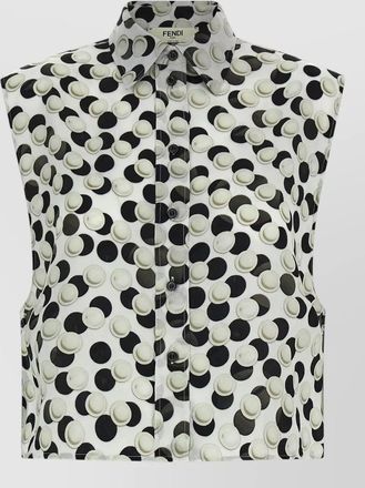 Fendi cropped top dot pattern collared sleeveless