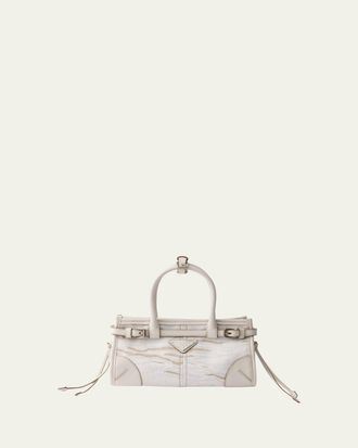 Prada Bonnie Small Printed Linen & Leather Top-Handle Bag