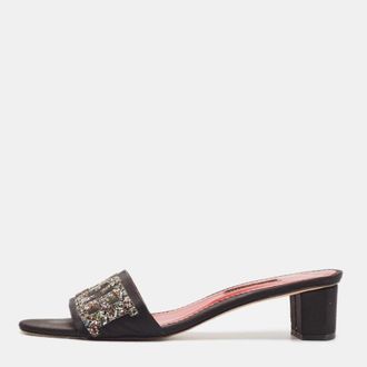 Carolina Herrera CH Carolina Herrera Black Satin and Glitter Slide Sandals Size 41