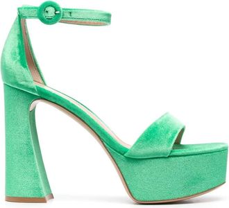 Gianvito Rossi Holly 125mm chenille sandals - women - Fabric/Calf Leather/Calf Leather - 37.5 - Green