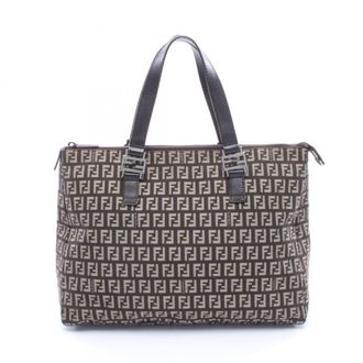 Fendi Beige Brown Canvas Leather Handbag Tote Bag (Pre-Owned)