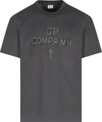 C.P. Company 30/2 EMBROIDERED LOGO T SHIRT Size: M, colour: GREY