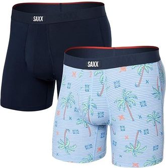 Saxx Underwear Vibe Xtra Super Soft Boxer Brief Fly 2-Pack Mens Underwear Palmtastic/Navy : LG, Elastane/Mesh/Polyester